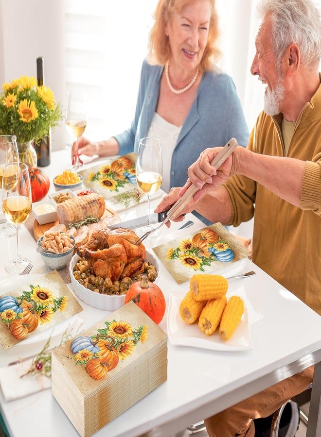 JarThenaAMCS 100Pcs Fall Guest Napkin Vintage Pumpkin Sunflower Disposable Paper Napkins Dinner Hand Napkins for Autumn Harvest Thanksgiving Party Supplies Table Decor - Image 5